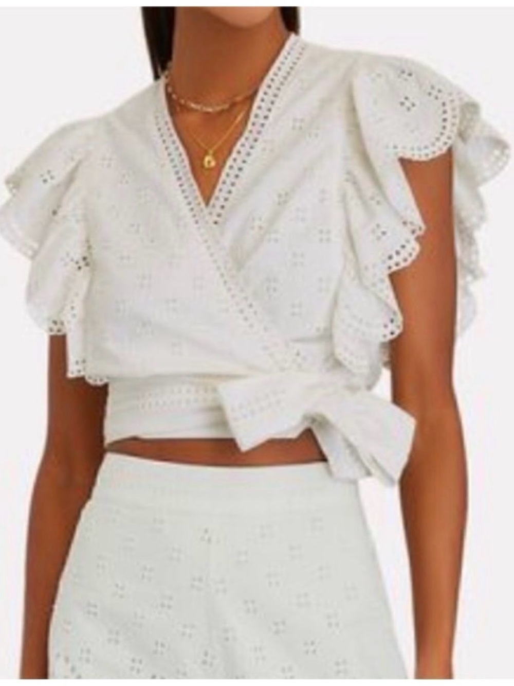 INTERMIX White Eyelet Wrap Top Romantic Versatile Size 0